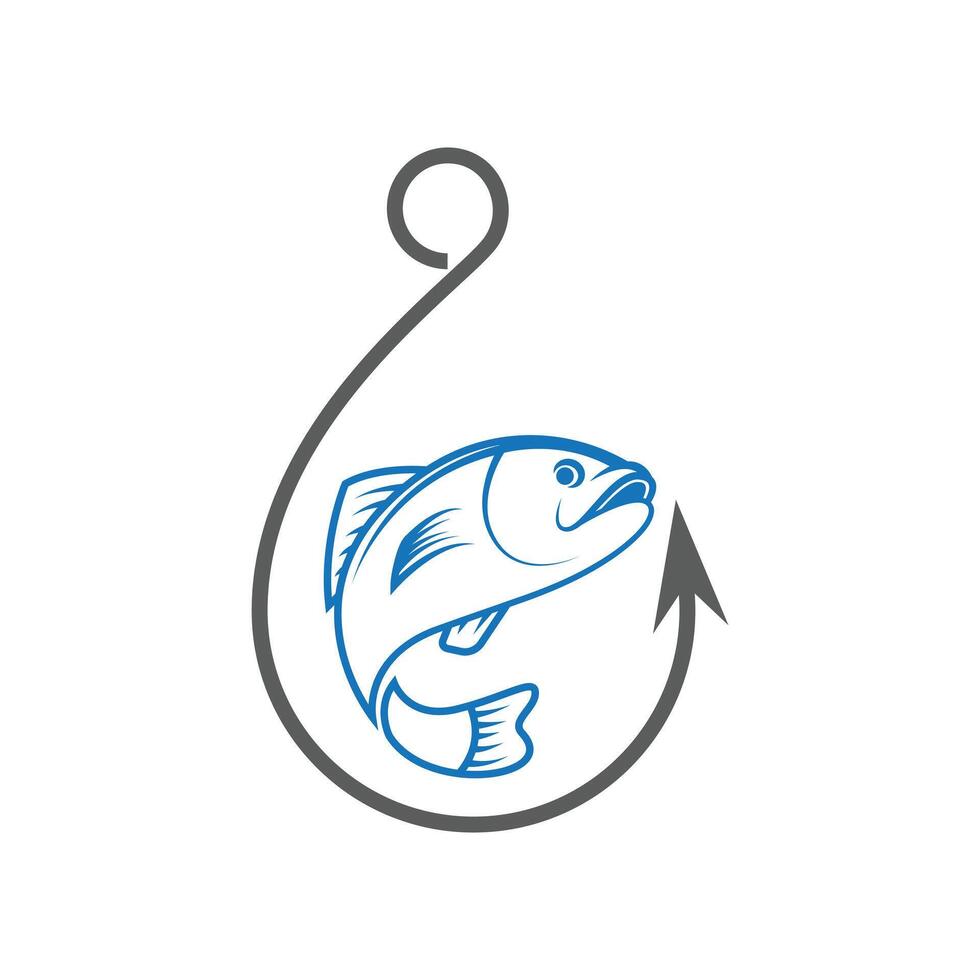 fish and hook logo design concept for fishing vector