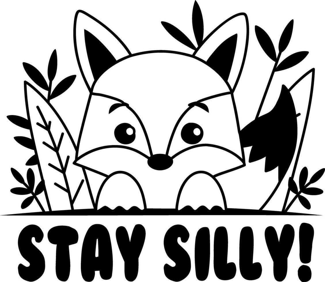 A glyph sticker showing cute fox with stay silly text vector