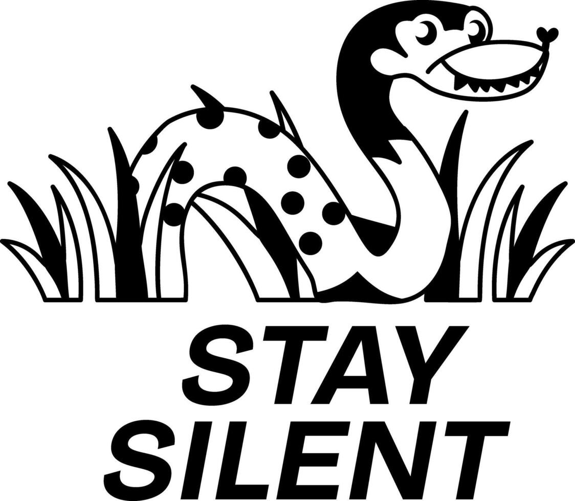 Snake character with stay silent text, glyph sticker vector