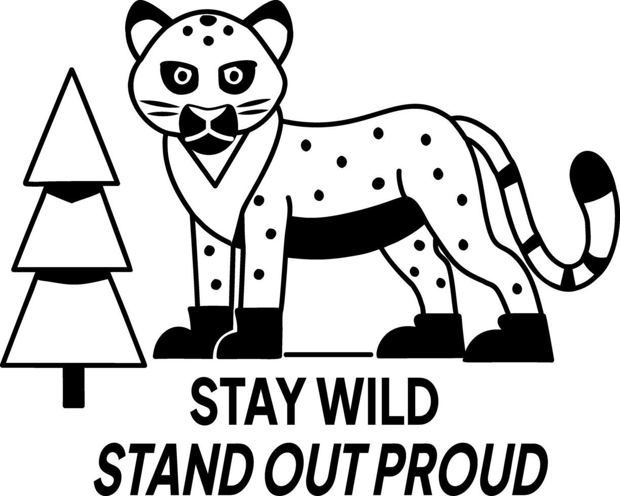 A glyph sticker of leopard with stay wild text vector