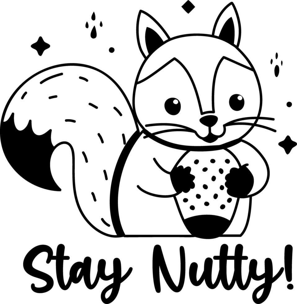 A glyph style sticker showing a squirrel with stay nutty text vector