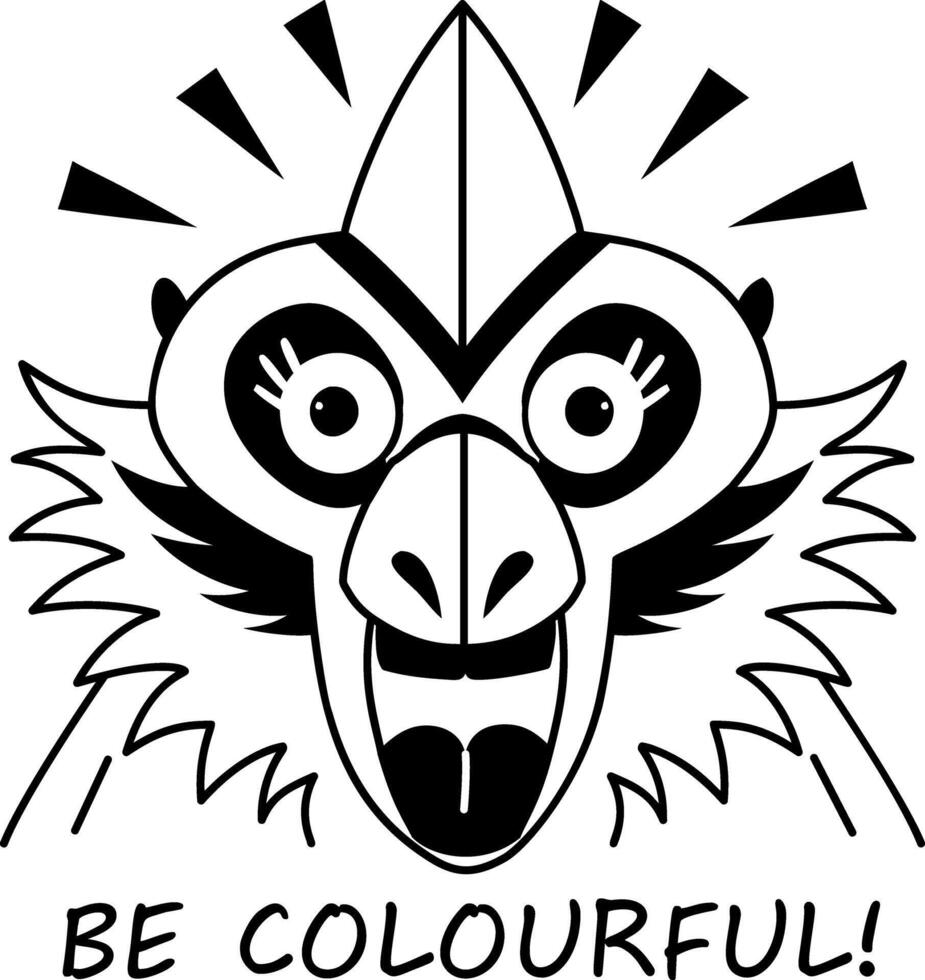 Typographic glyph style sticker of laughing mandrill vector