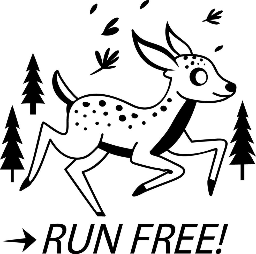 Comic style sticker showing deer with run wild text vector