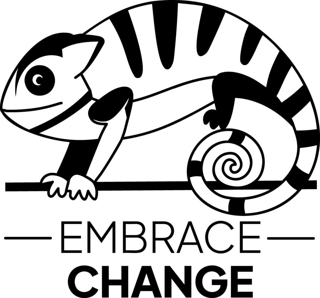A glyph sticker showing chameleon with embrace change text vector