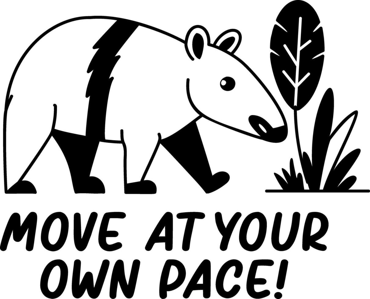 A glyph sticker of tapir with move at your own peace text vector
