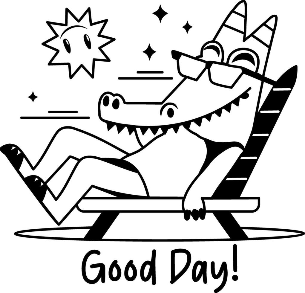 Crocodile having a good day, glyph sticker vector
