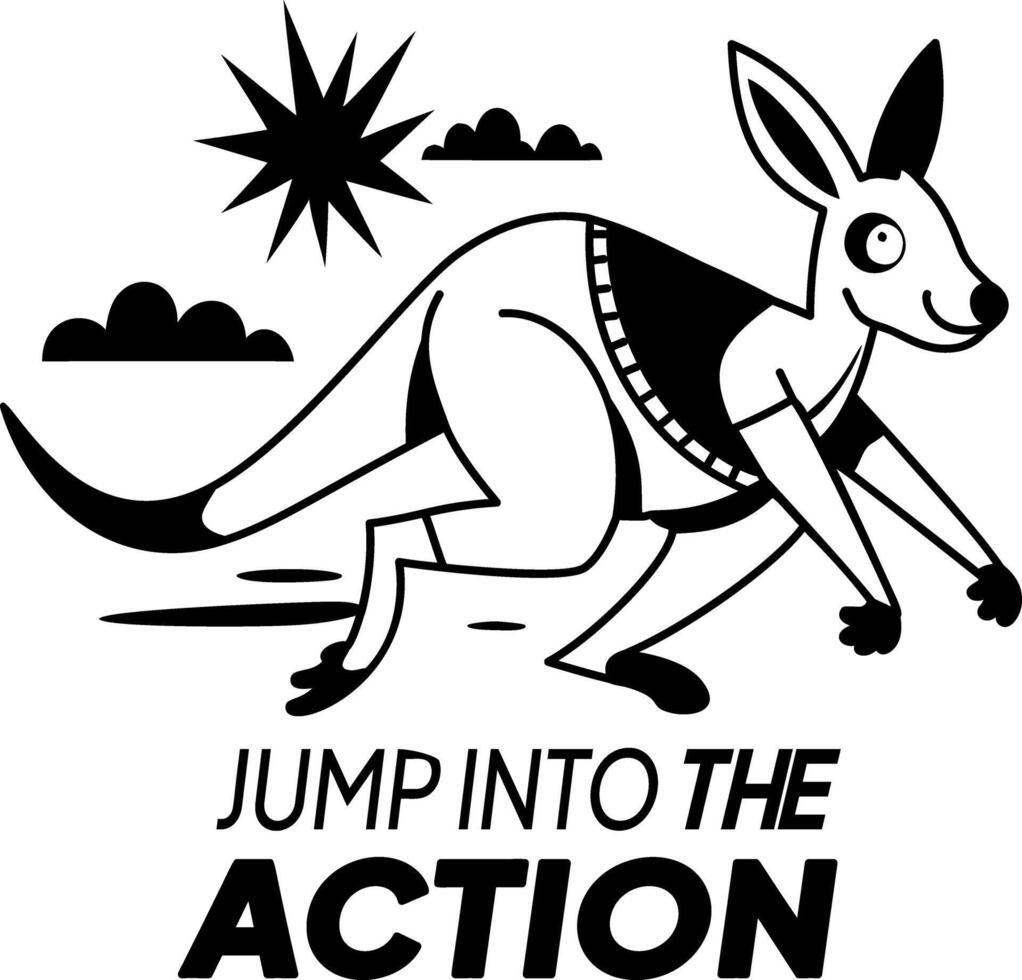Kangaroo jump into the action, glyph sticker vector