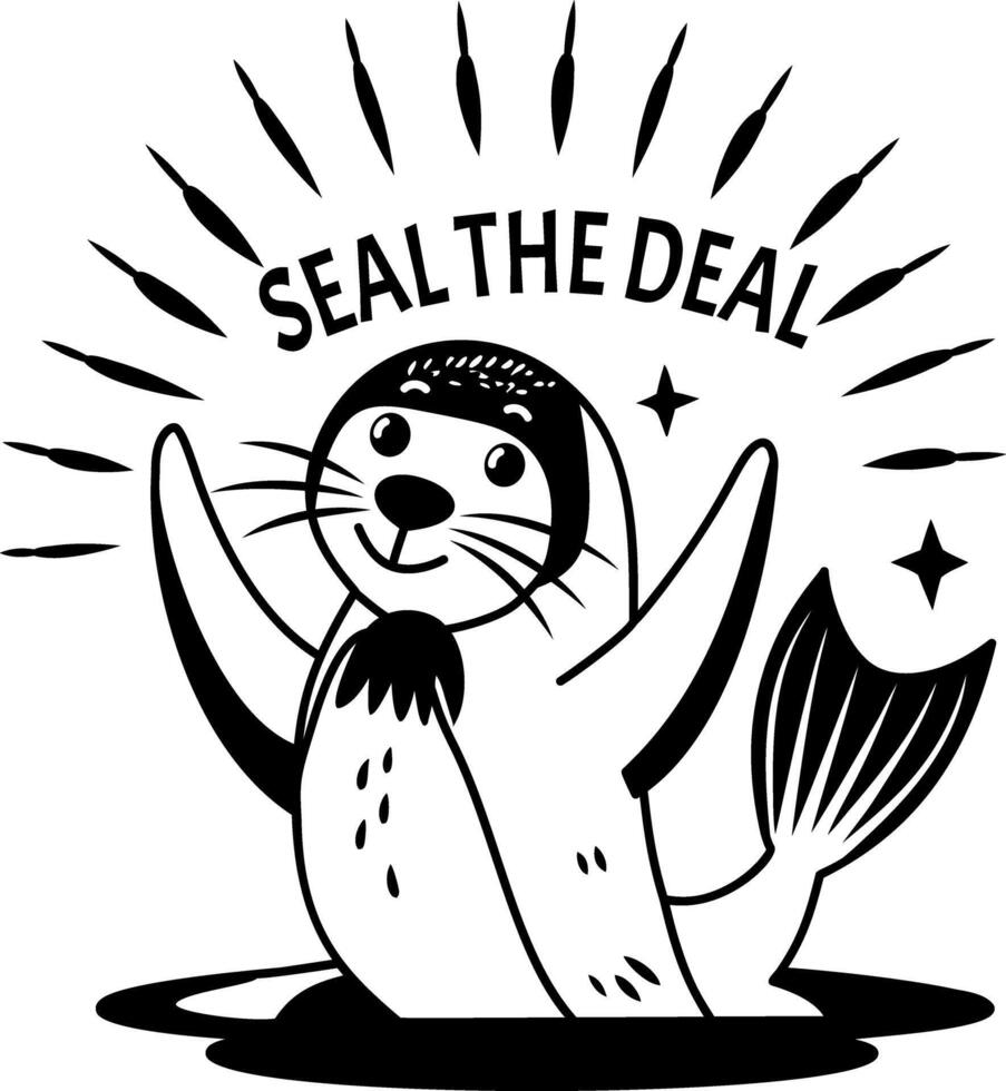 Happy arctic seal with seal the deal text, glyph sticker vector