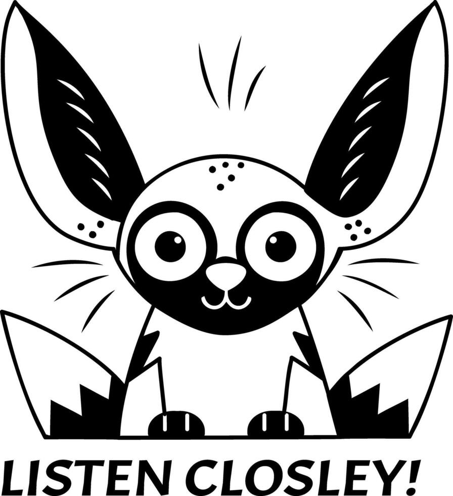 glyph sticker of fox with listen closely text vector