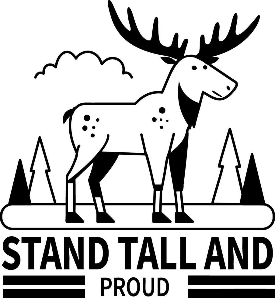 Moose with stand tall and proud typography, glyph sticker vector