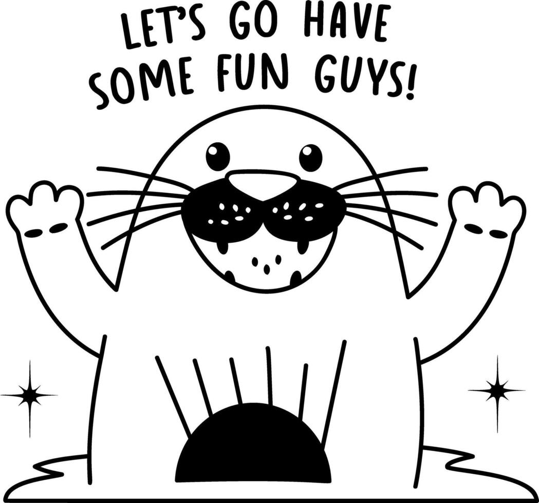 A glyph sticker of happy walrus with have some fun quote vector