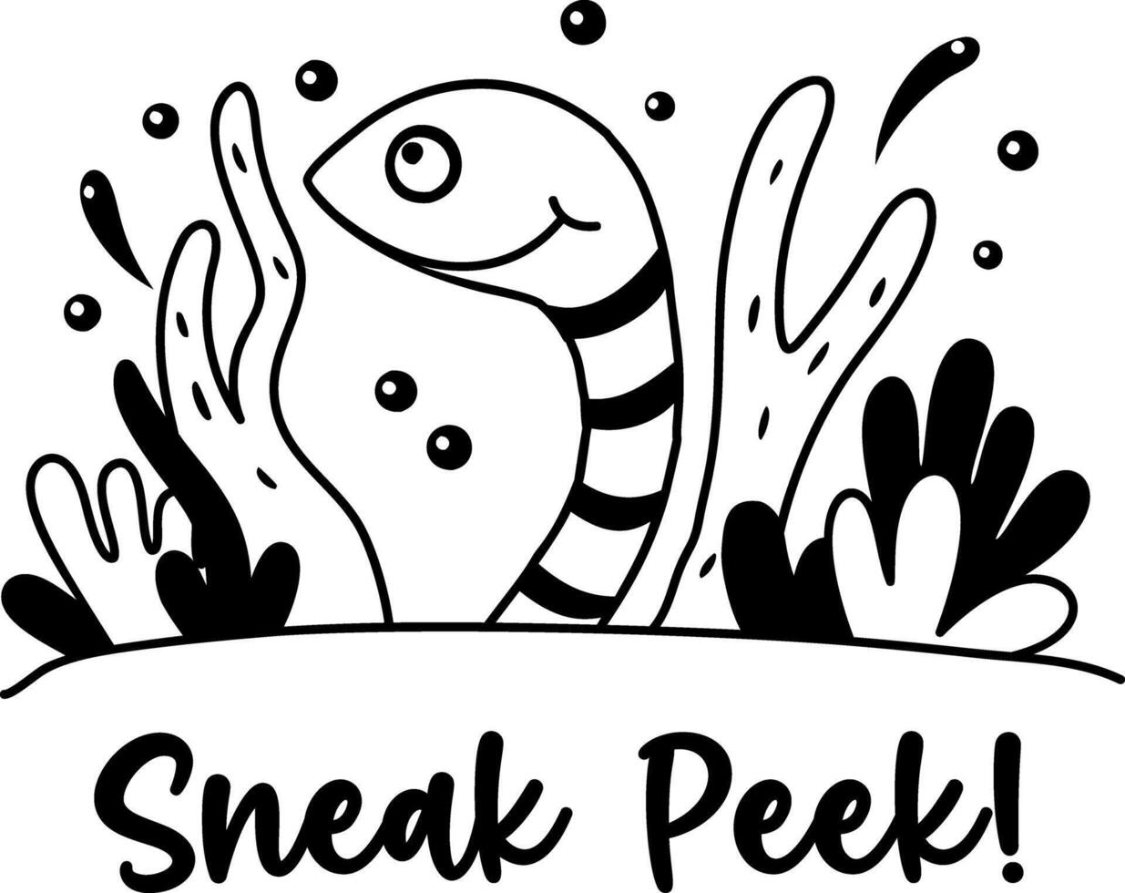 Snake behind bush with sneak peek text, glyph sticker vector