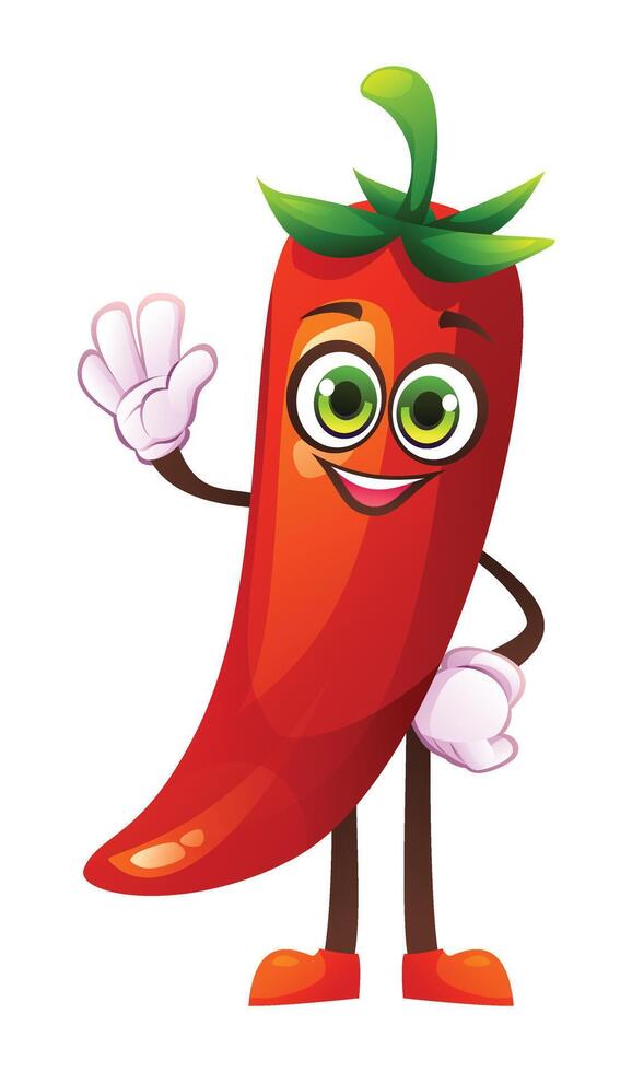 Cute chili character waving happily. Cartoon illustration vector