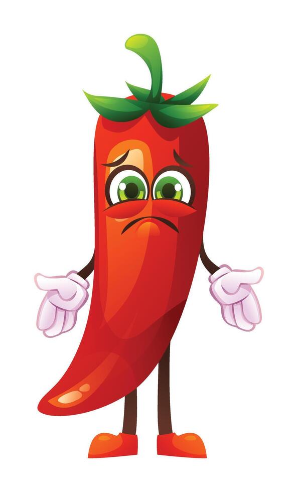 Sad chili character, expressing disappointment. Cartoon illustration vector
