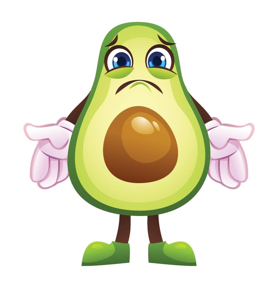 Sad avocado character, expressing disappointment. cartoon illustration vector