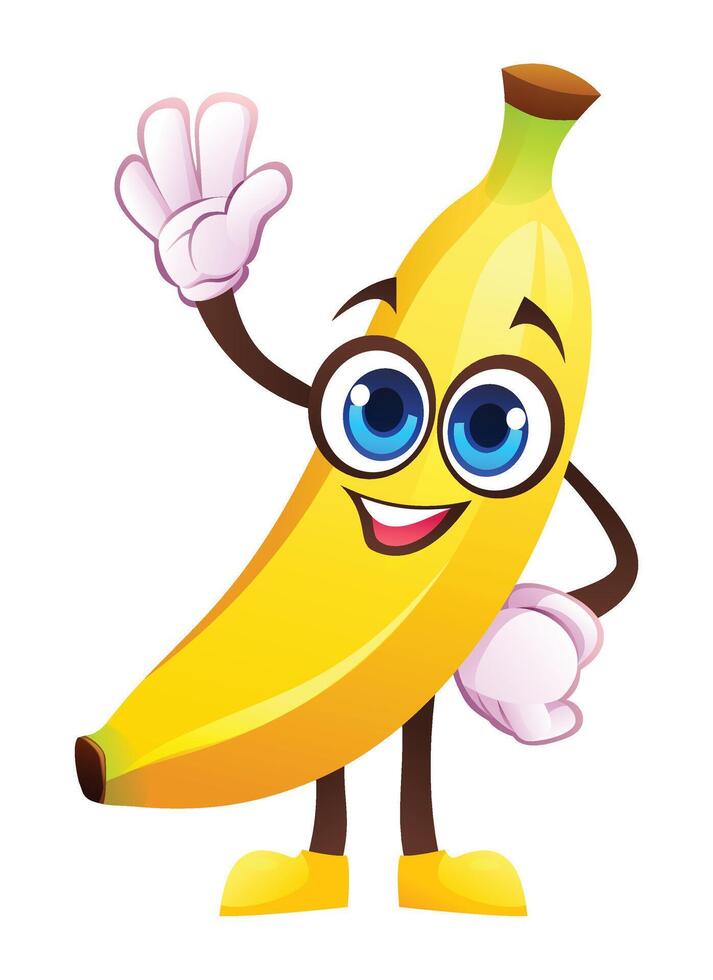 Cute banana character waving happily. cartoon illustration vector