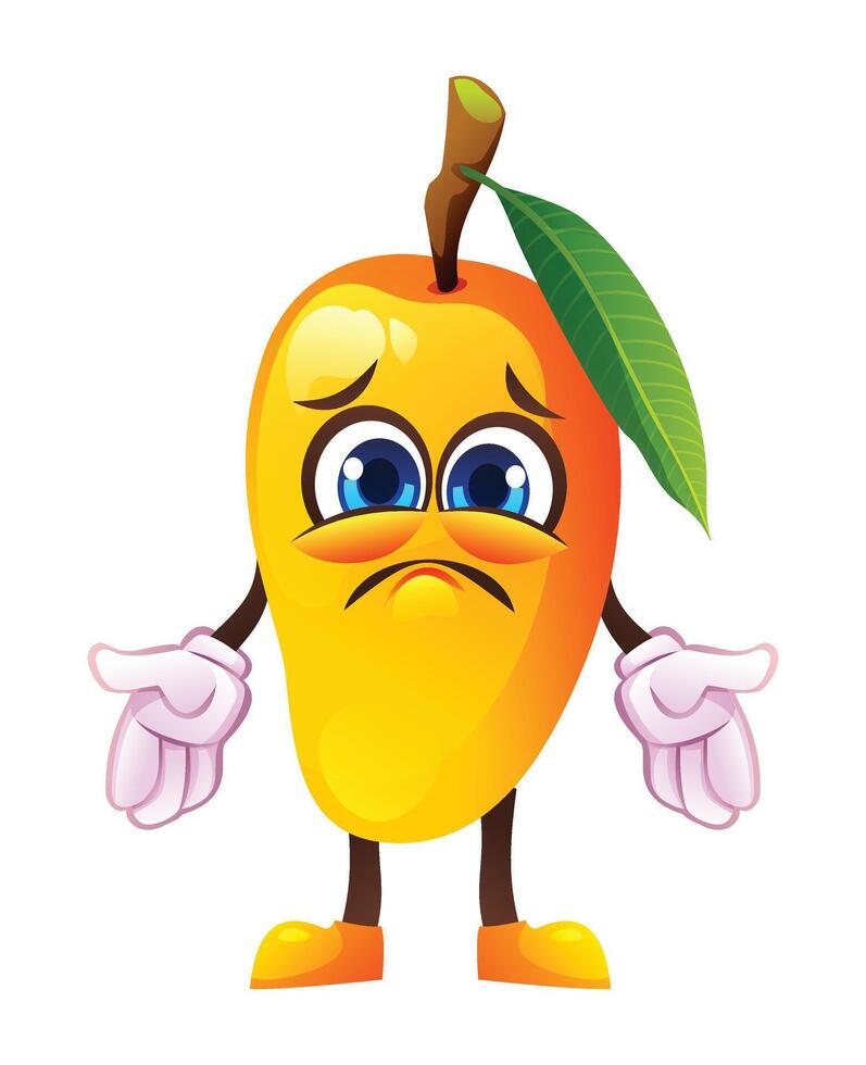 Sad mango character, expressing disappointment. Cartoon illustration vector