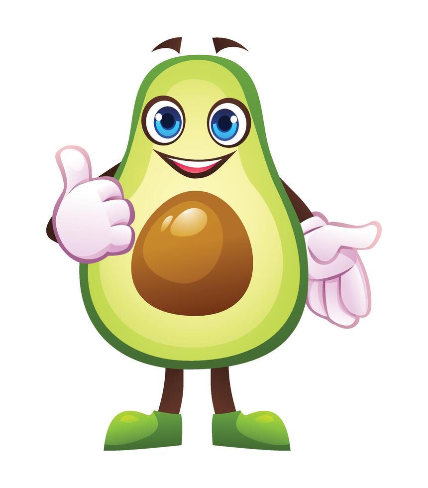 Cute avocado character giving a thumbs up with big smile, showing approval. cartoon illustration vector