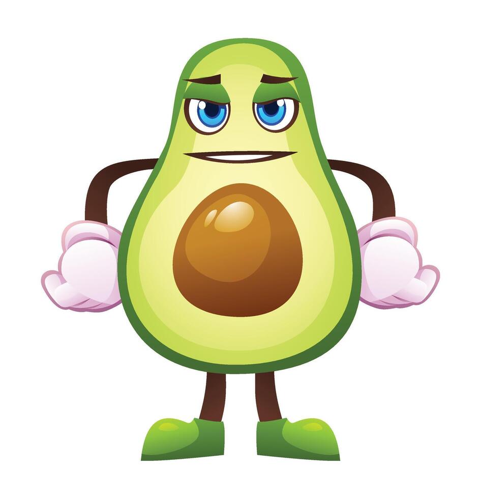 Cute determined avocado character, expressing readiness cartoon illustration vector