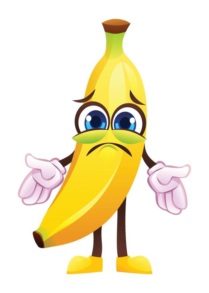 Sad banana character, expressing disappointment. cartoon illustration vector