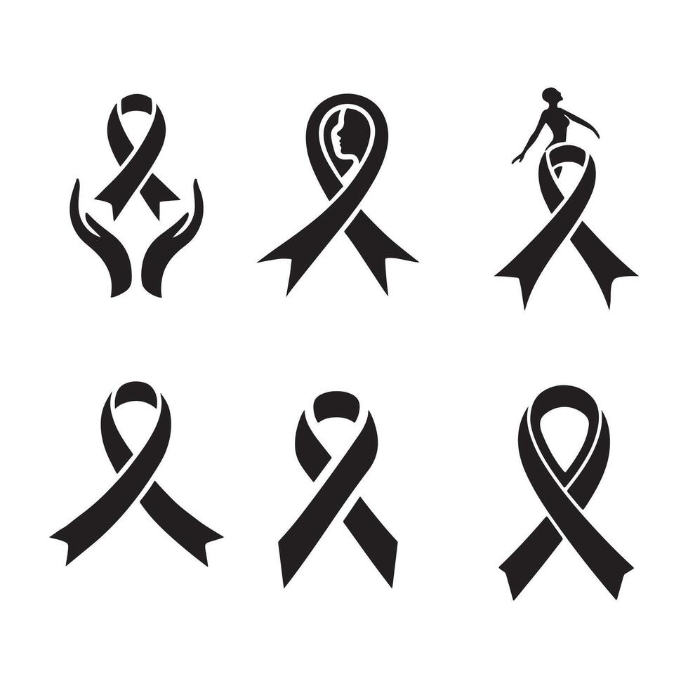 World Cancer Day Ribbon Badge silhouette Icon Illustration Set vector