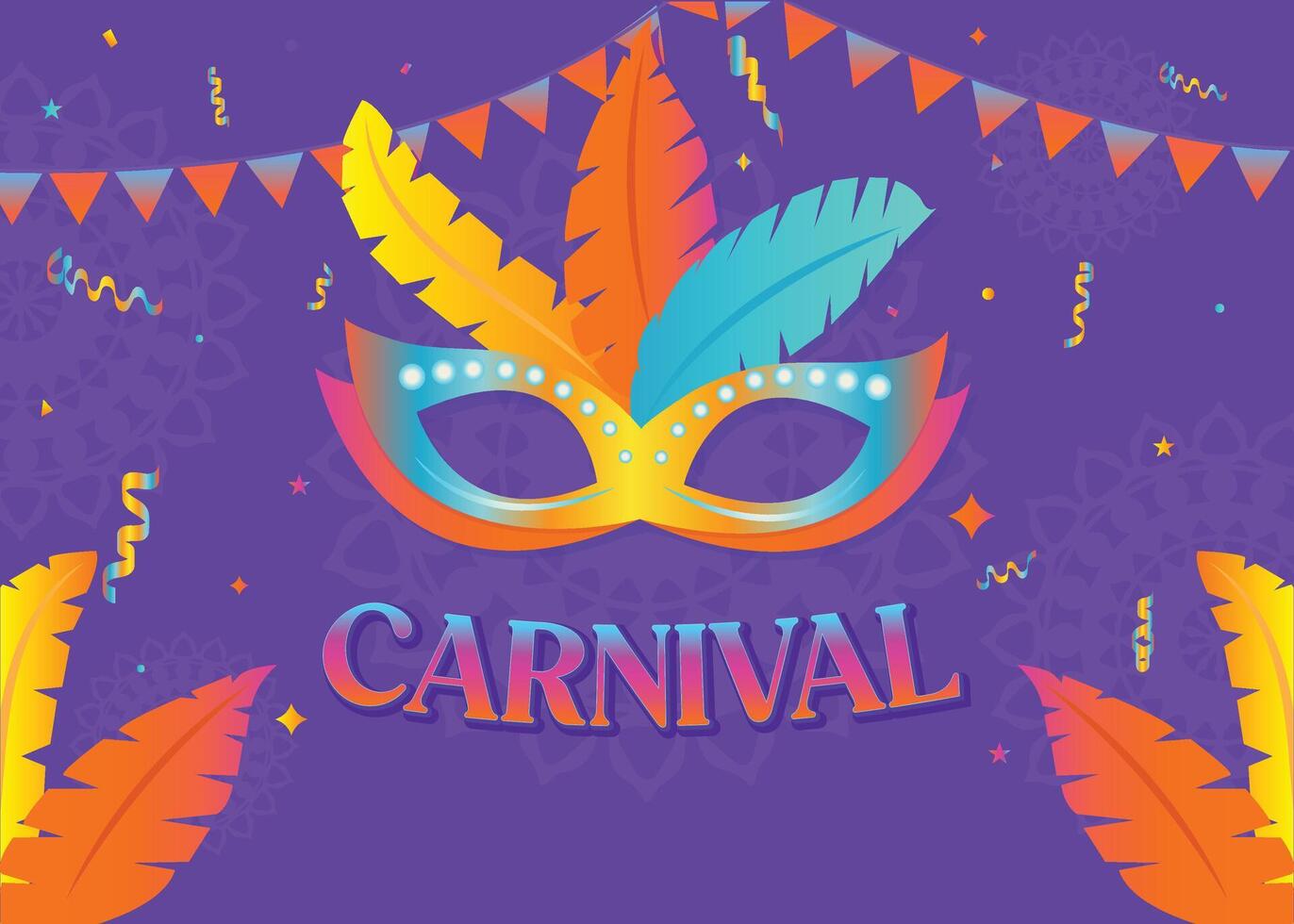 Colorful carnival party banner design with a festive mask and bold typography. Perfect template for flyers, posters, invitations, and social media ads to promote the fun. vector