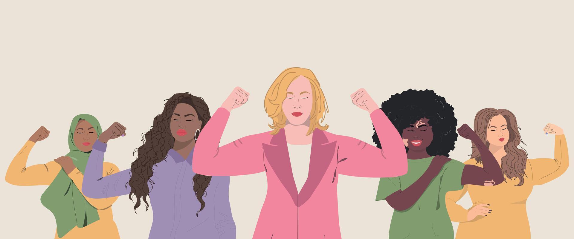 A group of women are raising their arms vector