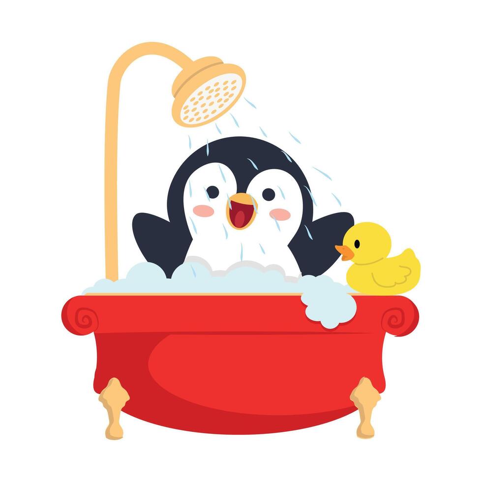 Penguin bathing with foam animal vector
