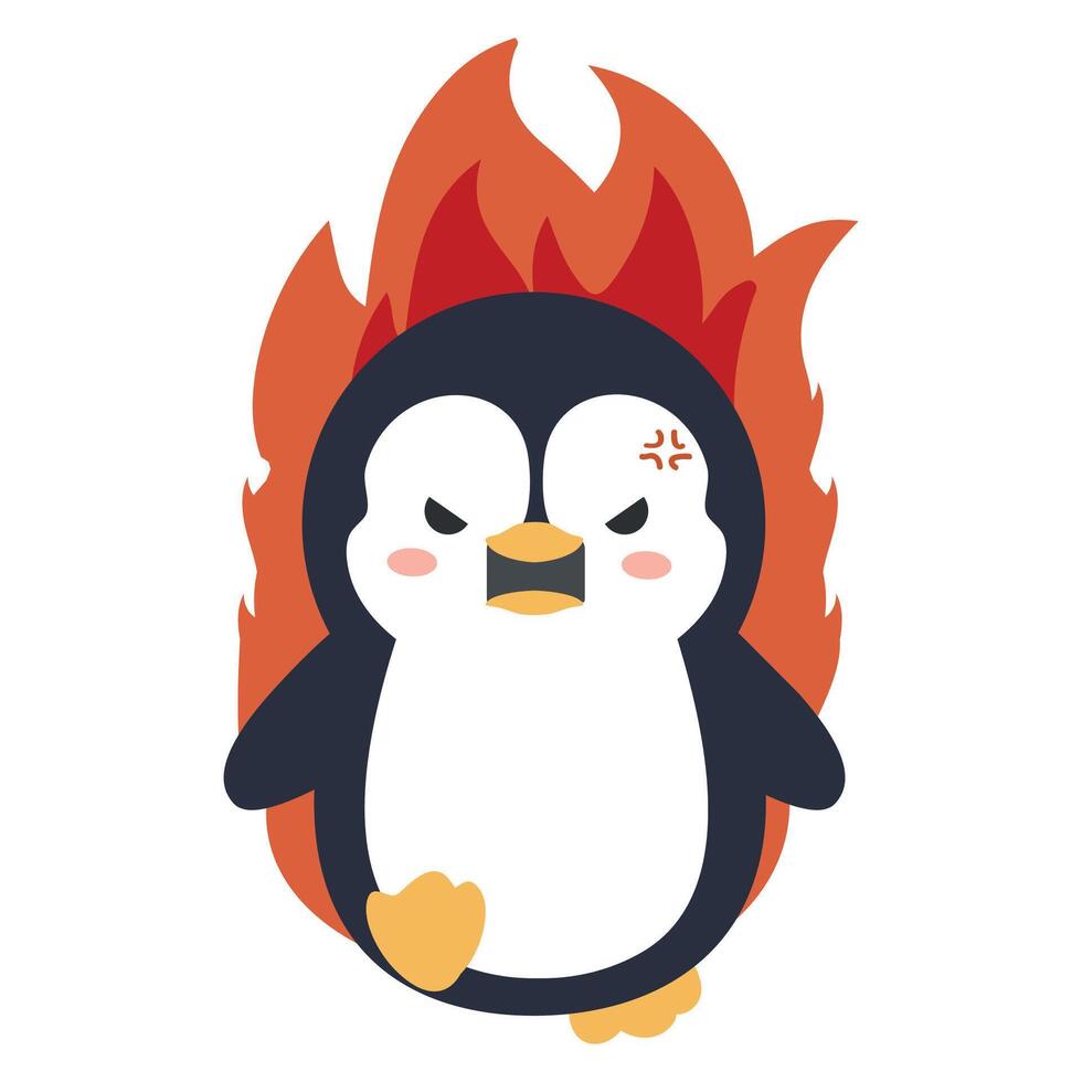 Angry little penguin cartoon character vector