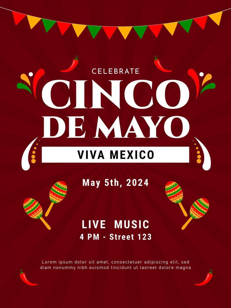 Cinco de Mayo party invitation design. Mexican fiesta poster template vector