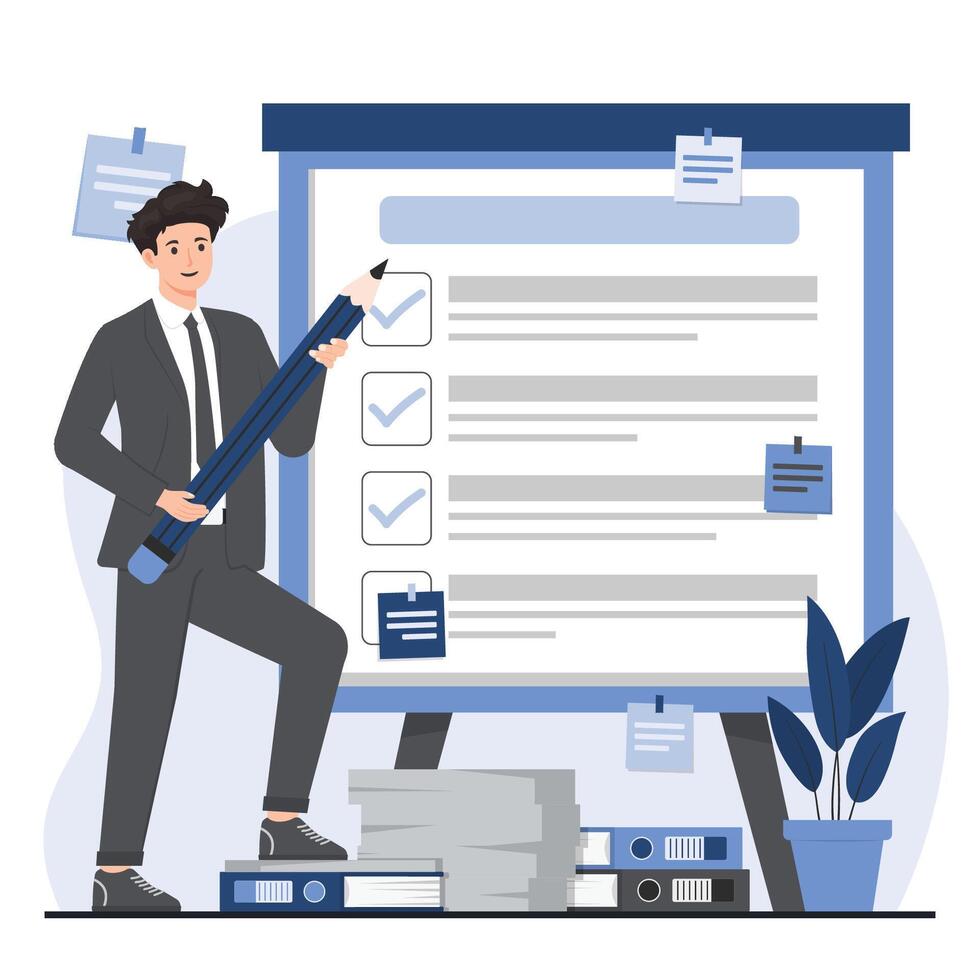 Time management concept to do list task planning, and job checklist efficiency work plan schedule vector
