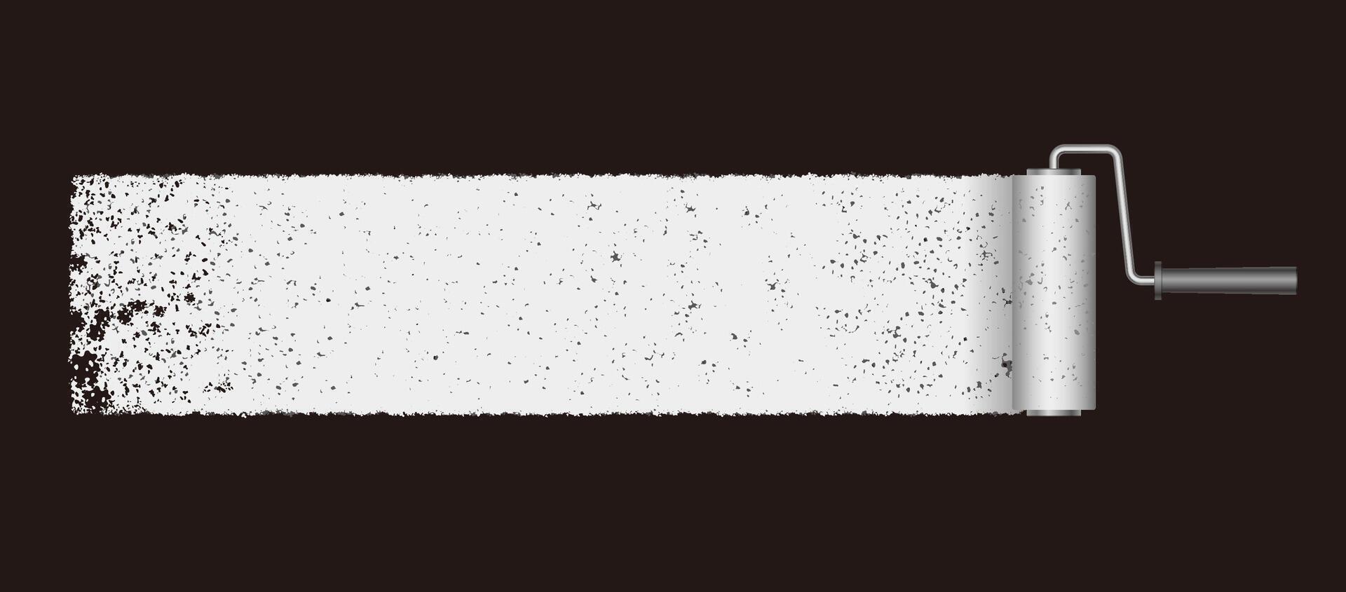 Abstract White Grunge Texture Background With A Paint Roller Isolated On A Black Background. vector