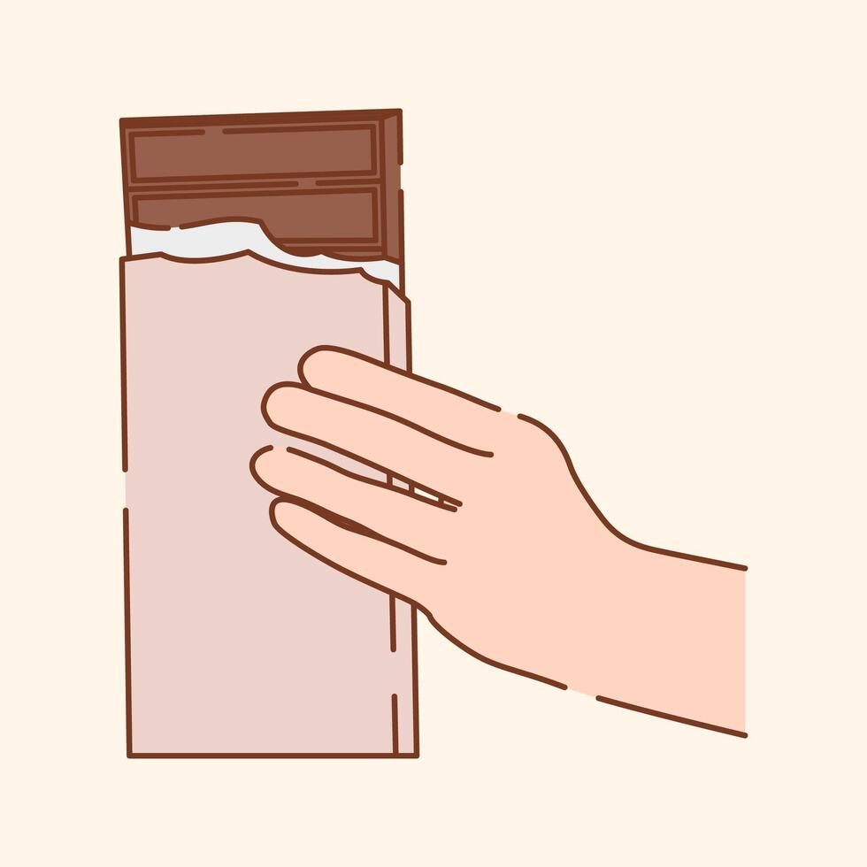 Hand Holding Chocolate Bar with White Packaging Icon Illustration vector