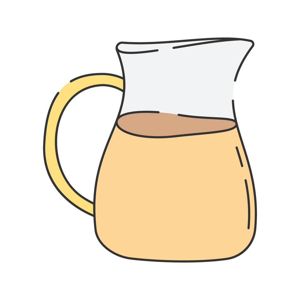 Glass Pitcher of Tea Doodle Illustration, A transparent pitcher filled with tea. vector