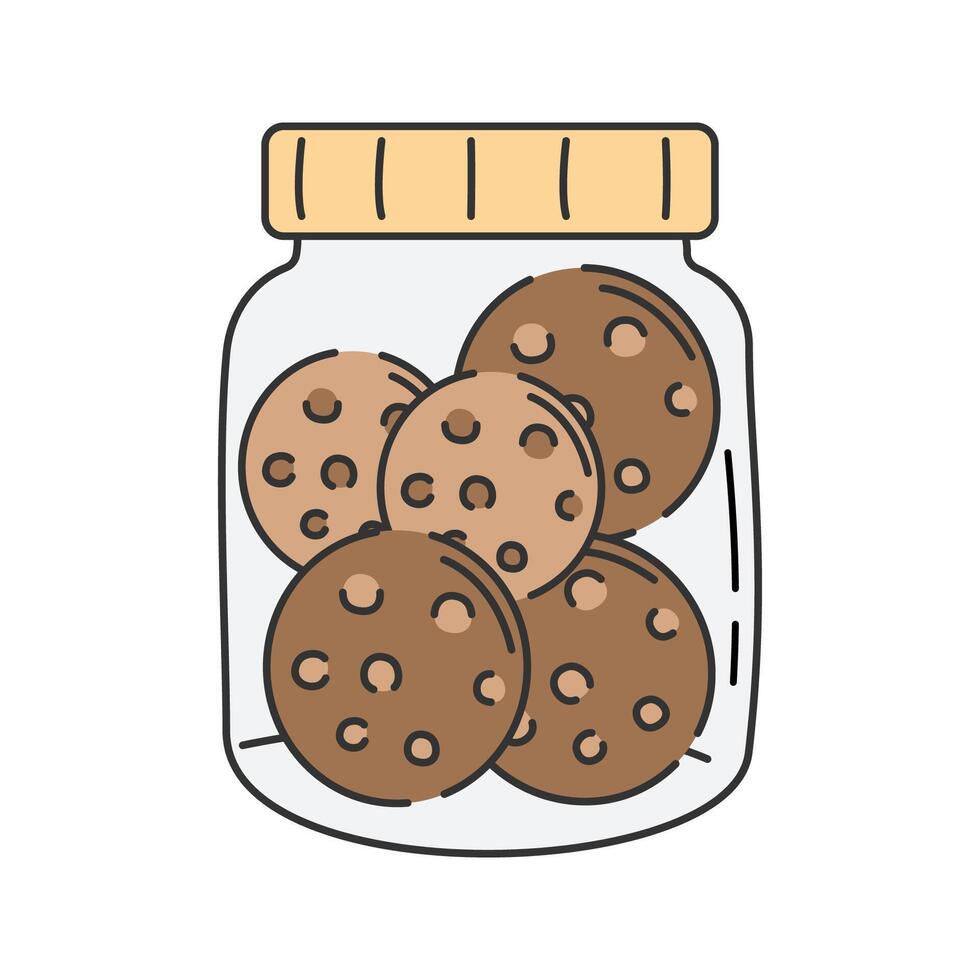Cookie Jar Doodle Illustration, A glass jar filled with assorted cookies, possibly homemade. vector