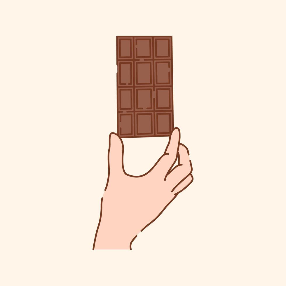 Hand Hold Unwrapped Chocolate Bar Icon Illustration vector