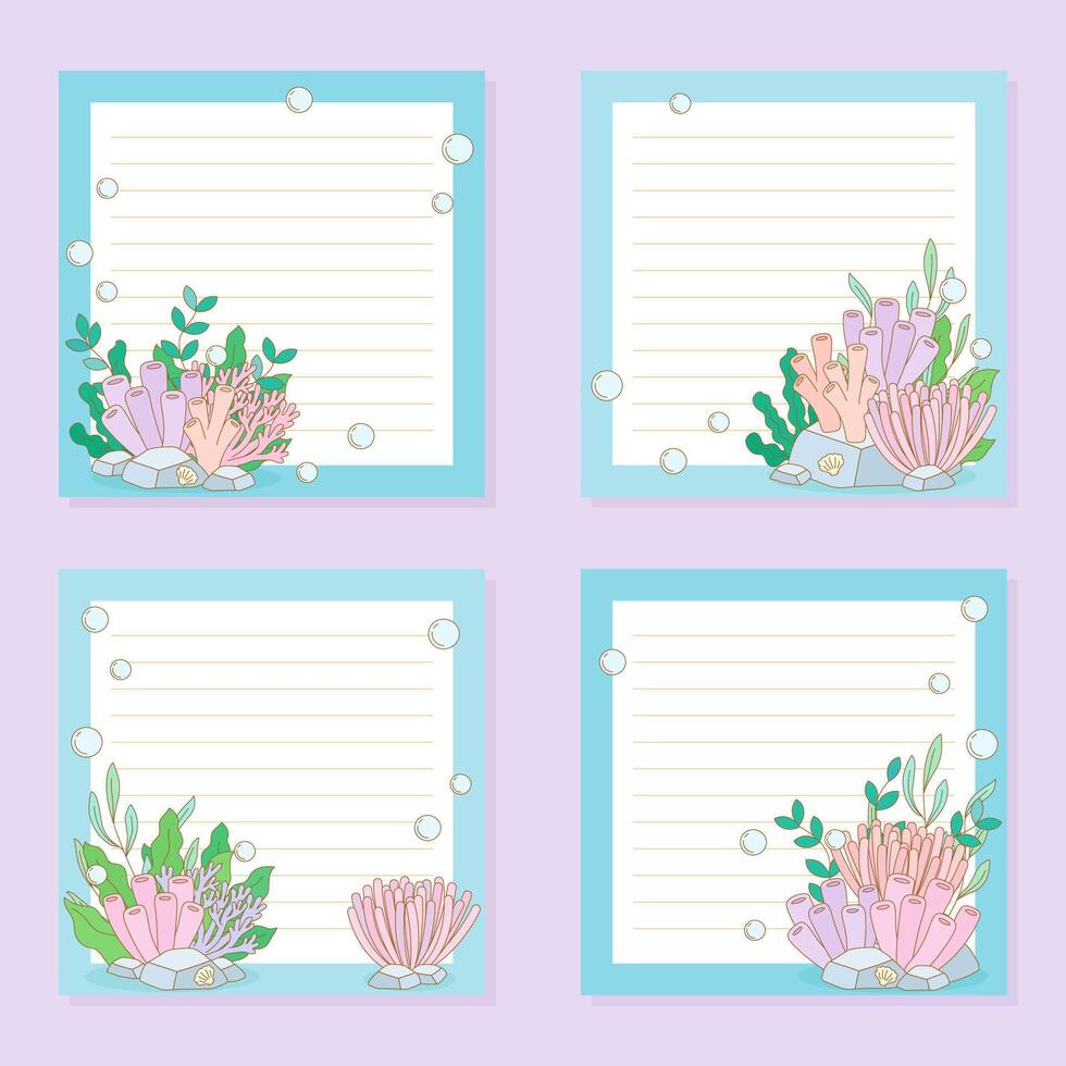 set of coral under sea notepad vector