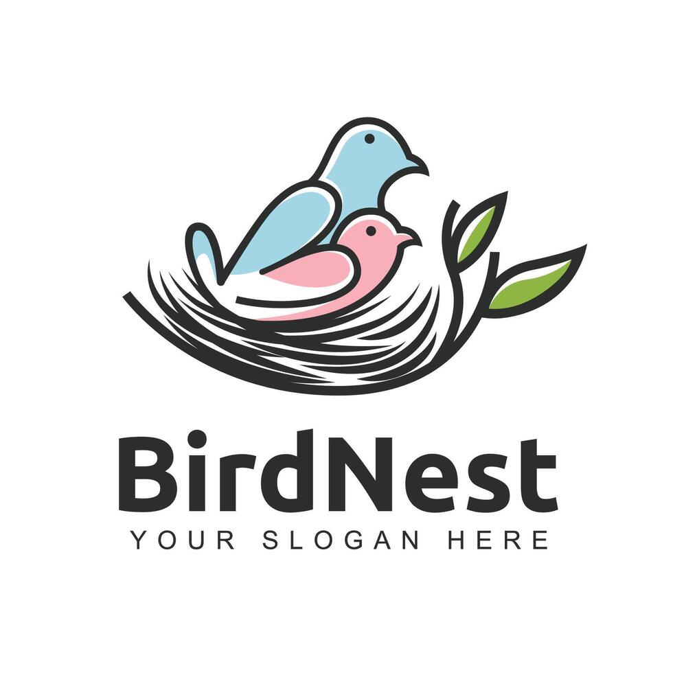 Simple minimalist bird and nest line design, perfect for brand logo. vector