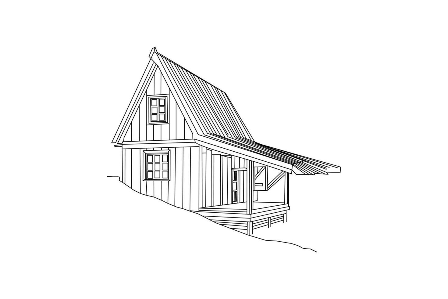 A beautiful house minimalist line art illustration cottage with a corrugated outline, simple house drawing Modern rural House, vector