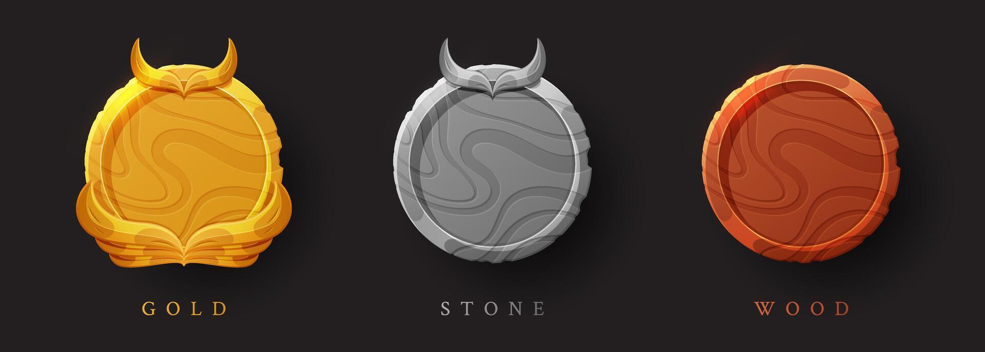 Circle game badges and buttons with winged designs. vector