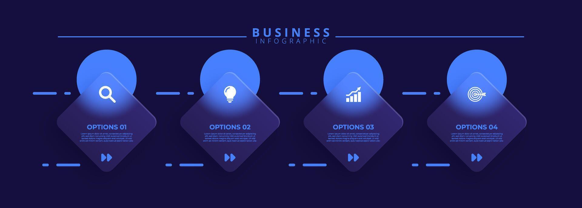Infographic label design template featuring icons and four distinct steps. Ideal for process charts, presentation slides, workflow schemes, banners, flow diagrams, and data visualizations vector
