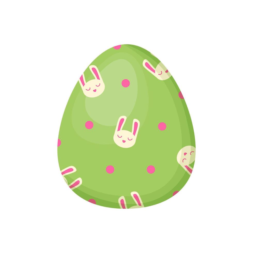 Easter egg green color , single element. With rabbit print. Happy Easter. Stock image isolated on white. In cartoon style. vector