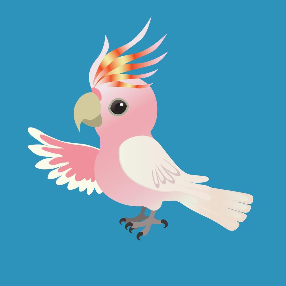 An illustration of a cute Major Mitchell's cockatoo holding up a wing vector