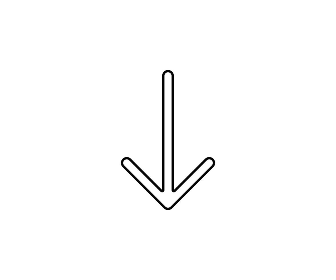 a black outline single icon arrow direct to down with rounded style vector
