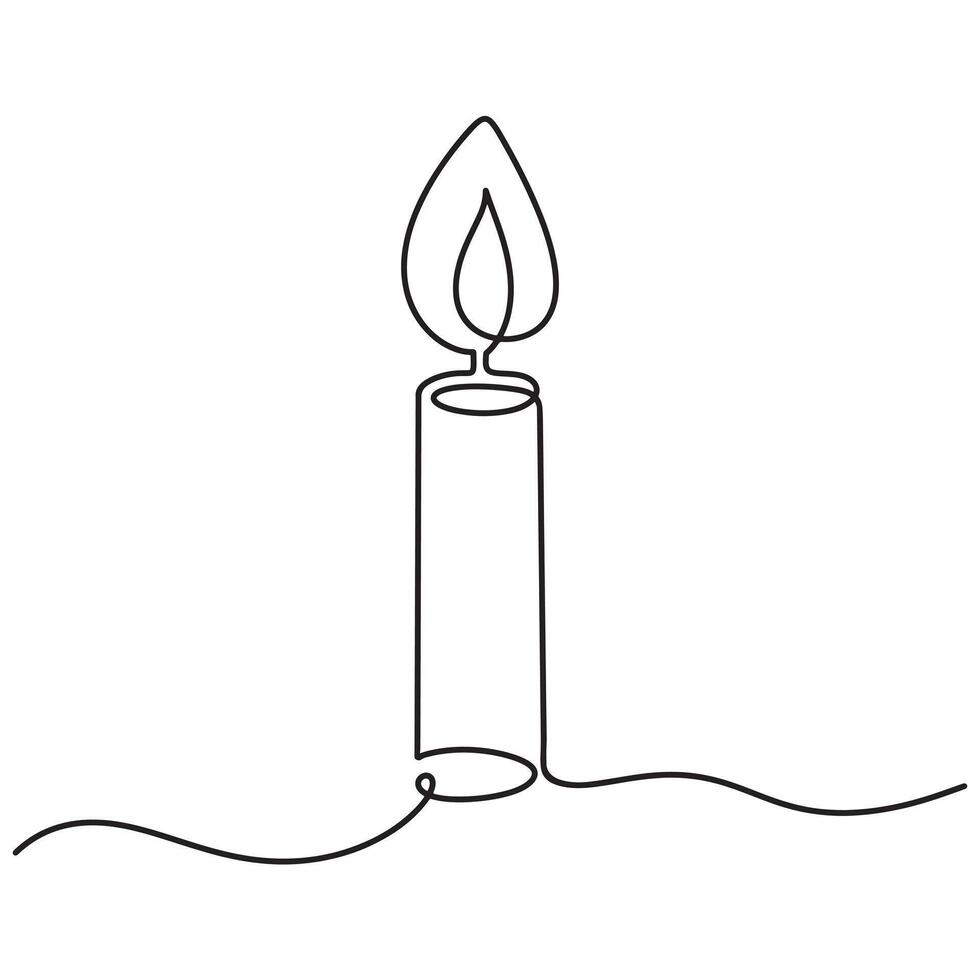 Continuous one line drawing candle burning flame. Black contour line simple minimalist graphic isolated illustration. Grief concept vector