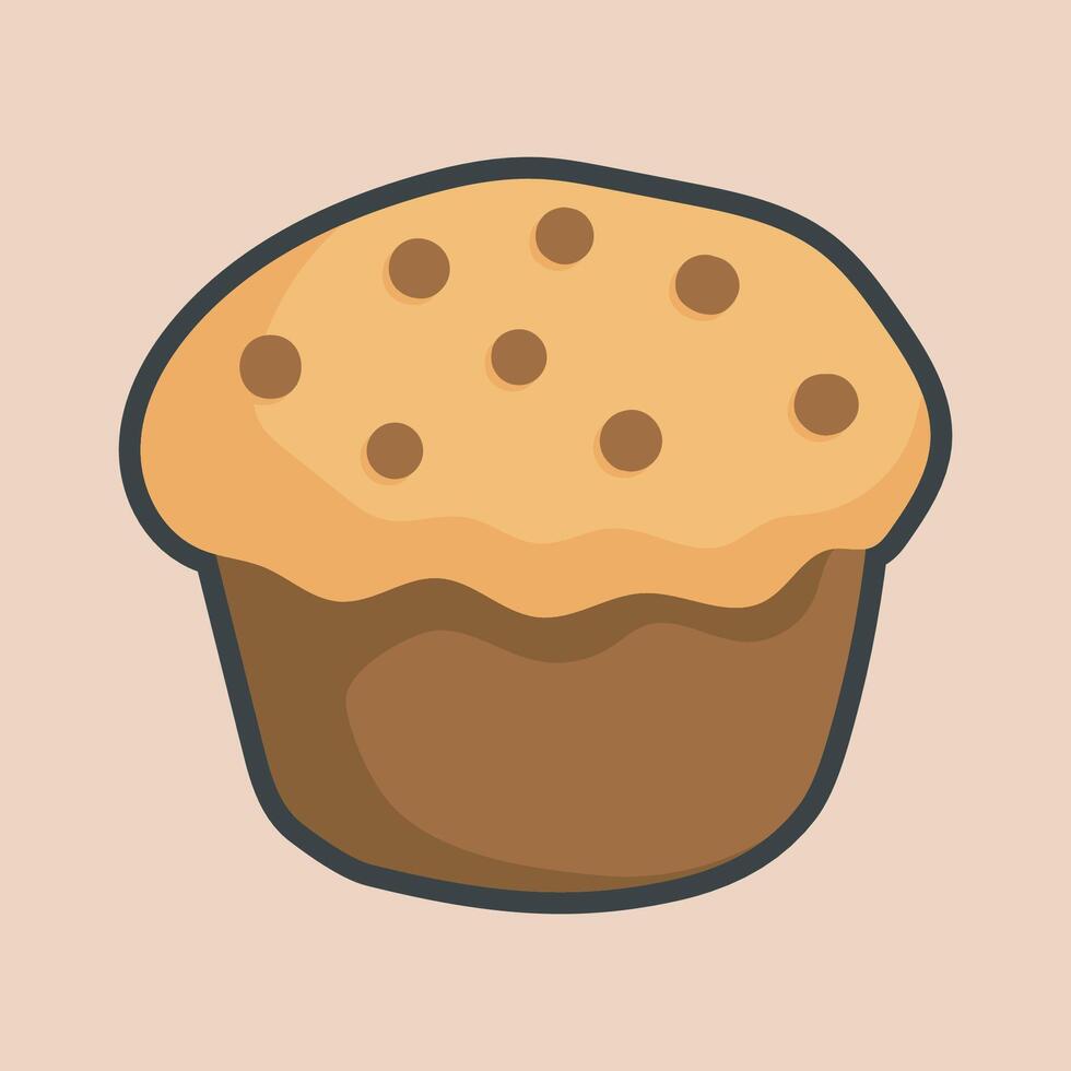 chocolate cupcake with outline flat design. vector