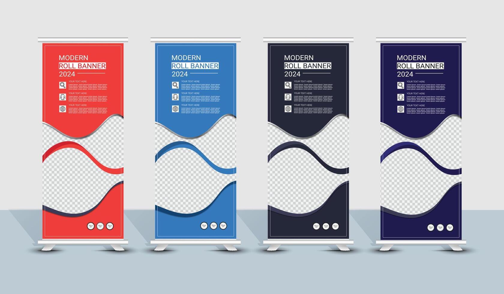 Modern abstract yellow, blue, dark roll up banner template design vector