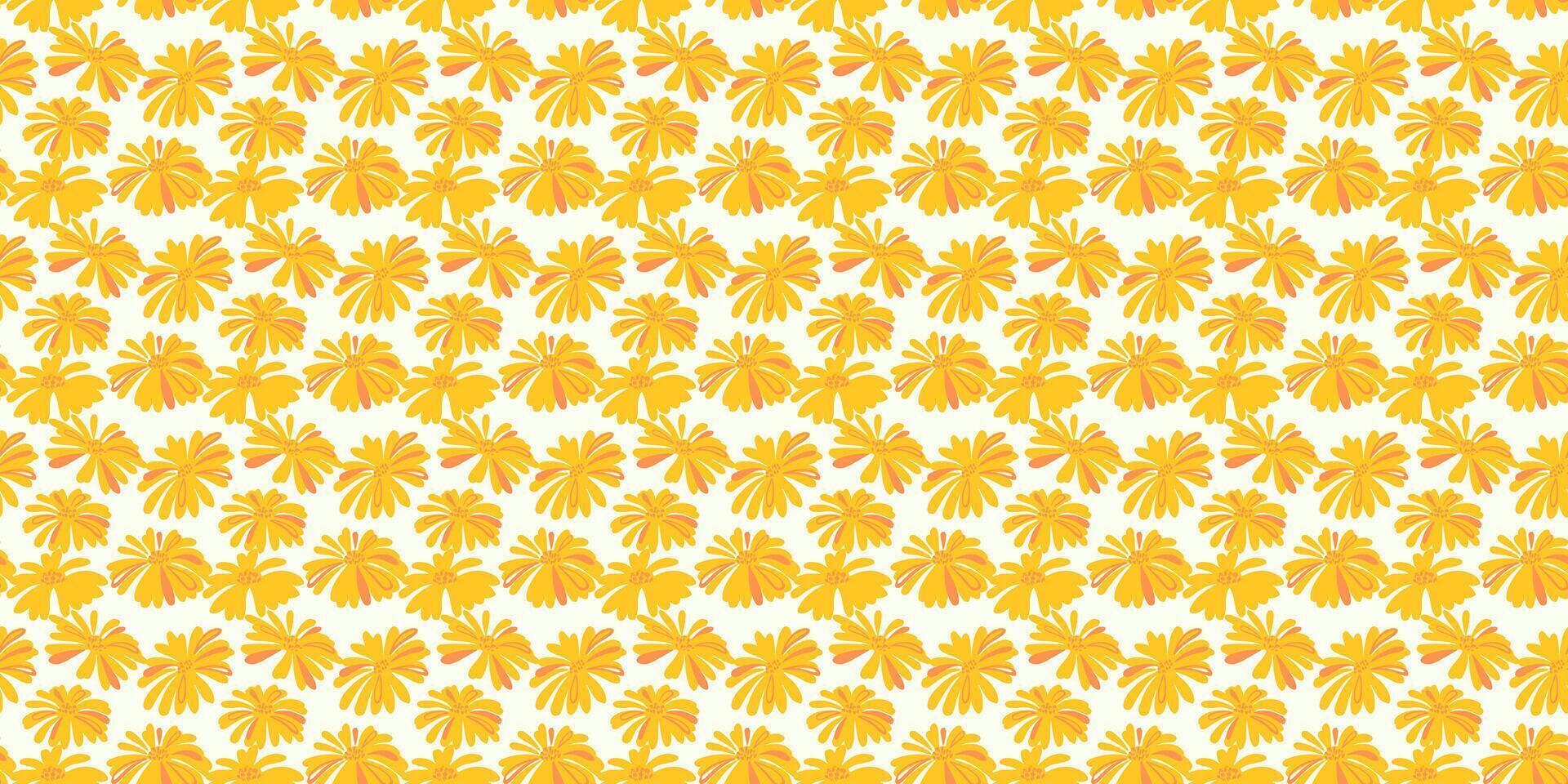 Abstract creative shapes flowers seamless pattern. Summer simple yellow ornament. Stylized silhouettes floral printing. hand drawn. vector