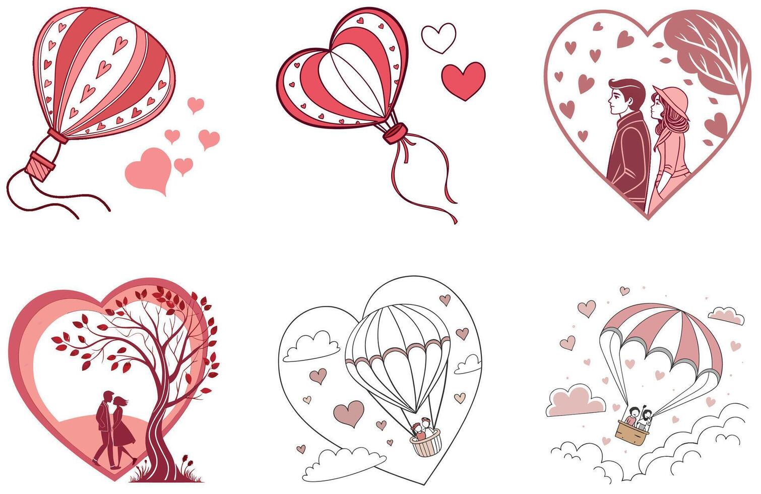 Red Heart Valentine Bundle - A Stylish Collection Illustrations vector