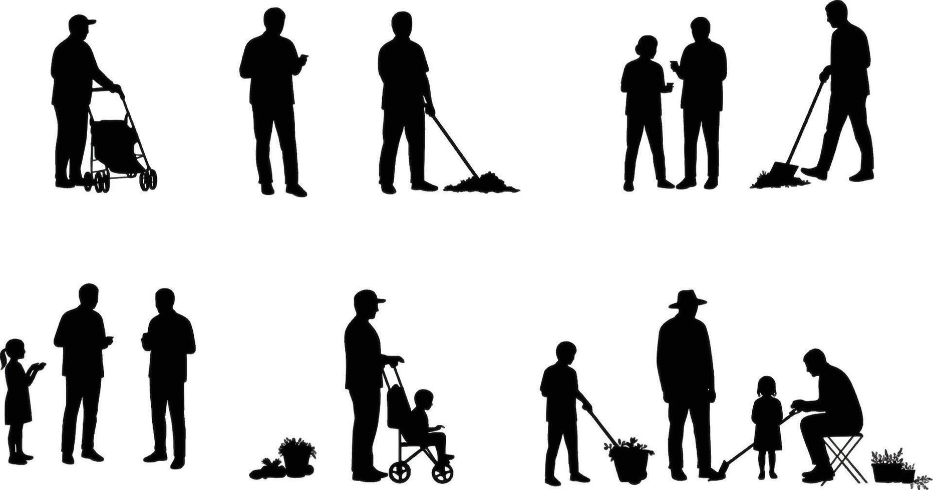 Parent and Child Gardening Silhouette Collection vector